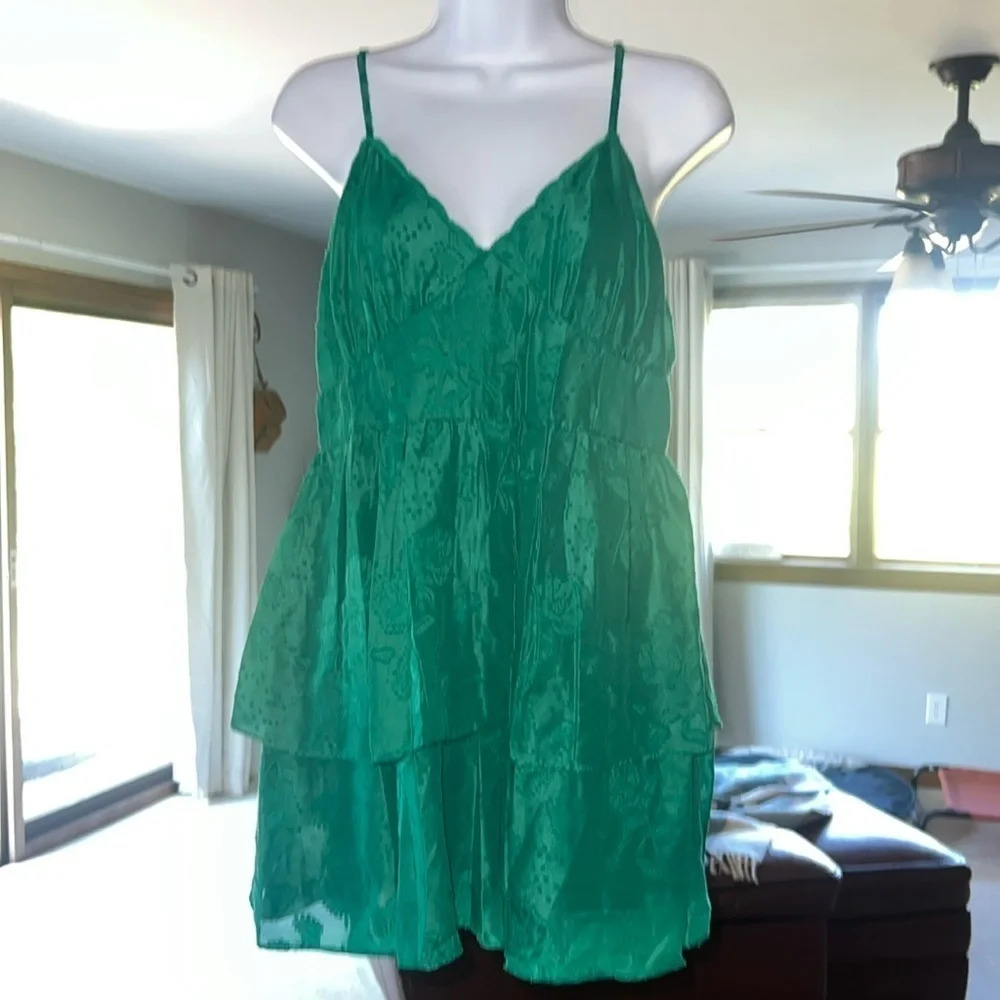 Wild Fable Women's Sleeveless Tiered Fit & Flare Dress Emerald Green Large NWT - Picture 3 of 13